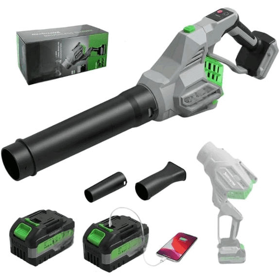 Cordless Leaf Blower with 180 Rotatable Nozzle & USB-C Charging - No DC Adapter Needed, Includes 2 Batteries for Extended Runtime, Lightweight Handheld for Lawn, Patio, Garage and Truck Bed Cleaning