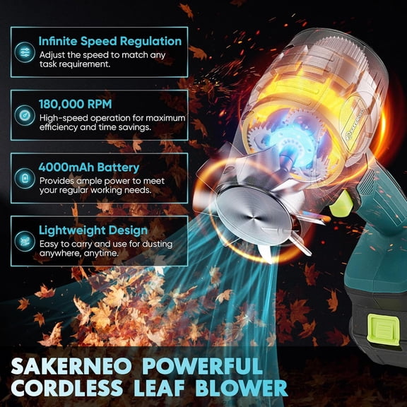 Cordless Leaf Blower with 2 X4.0Ah Batteries,180000 RPM Handheld Blower, Newly Upgraded Compressed Air Duster Adjustable Speed for  Lawn Garden Cleaning