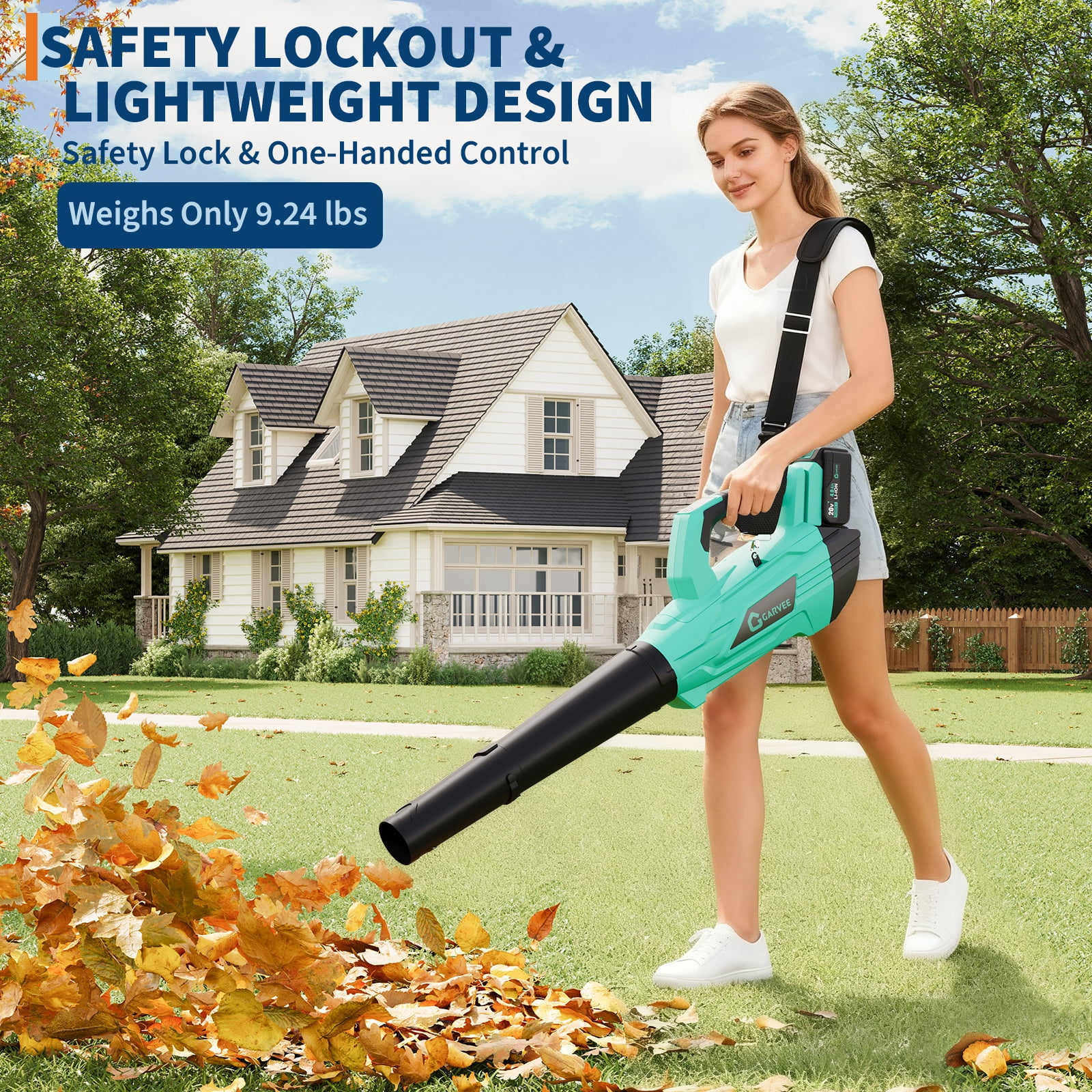Cordless Leaf Blower 20V – 750 CFM 250 MPH Brushless Motor, Lightweight Electric Yard Blower with 2-Speed Control, 2×2.0Ah Batteries & Fast Charger for Lawn, Patio, Garage & Garden Cleanup