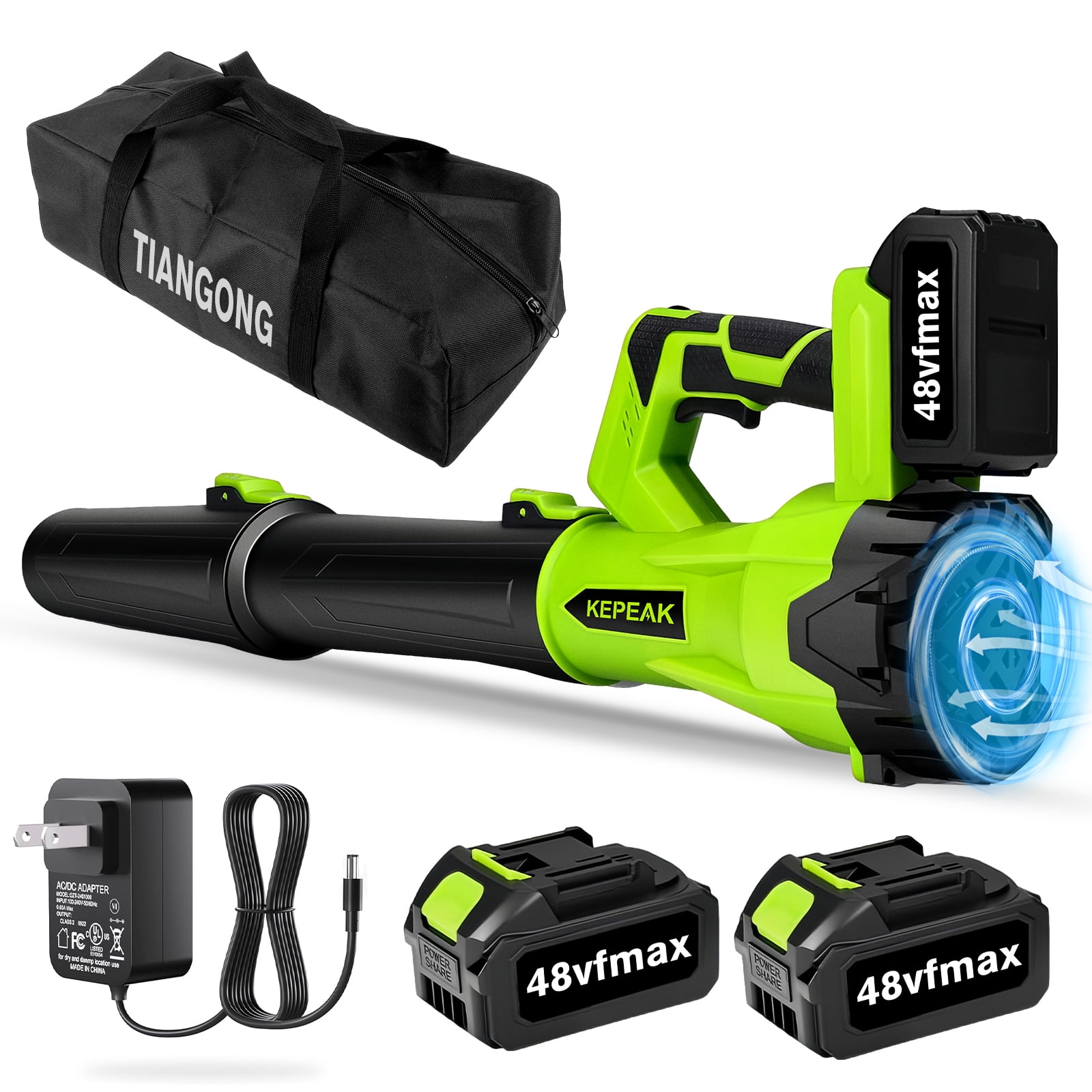 Cordless Leaf Blower 21V 440W 47m/s, Brushless Motor with 2 X 1300mAh Batteries and Nylon Carry Bag