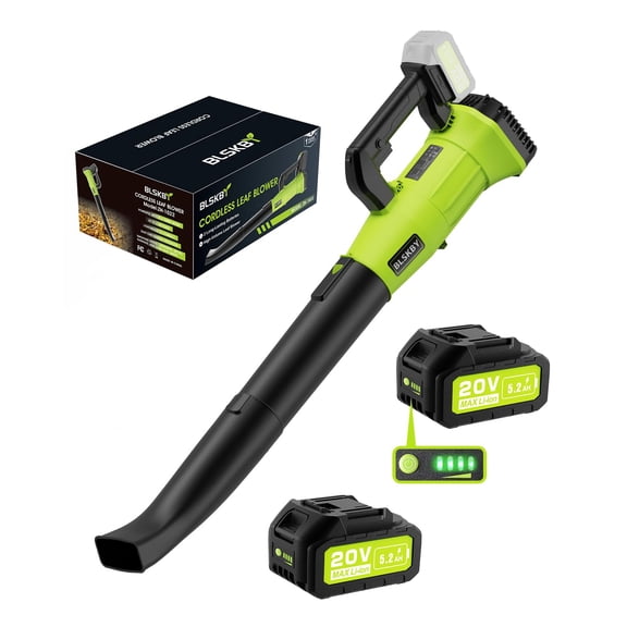 Cordless Leaf Blower - 2x5.2Ah Battery, 23500 RPM Max Power, 7-Speed Control, 2 Extended Tubes for Lawn Care, Patio Cleaning, Blowing Leaves and Dust