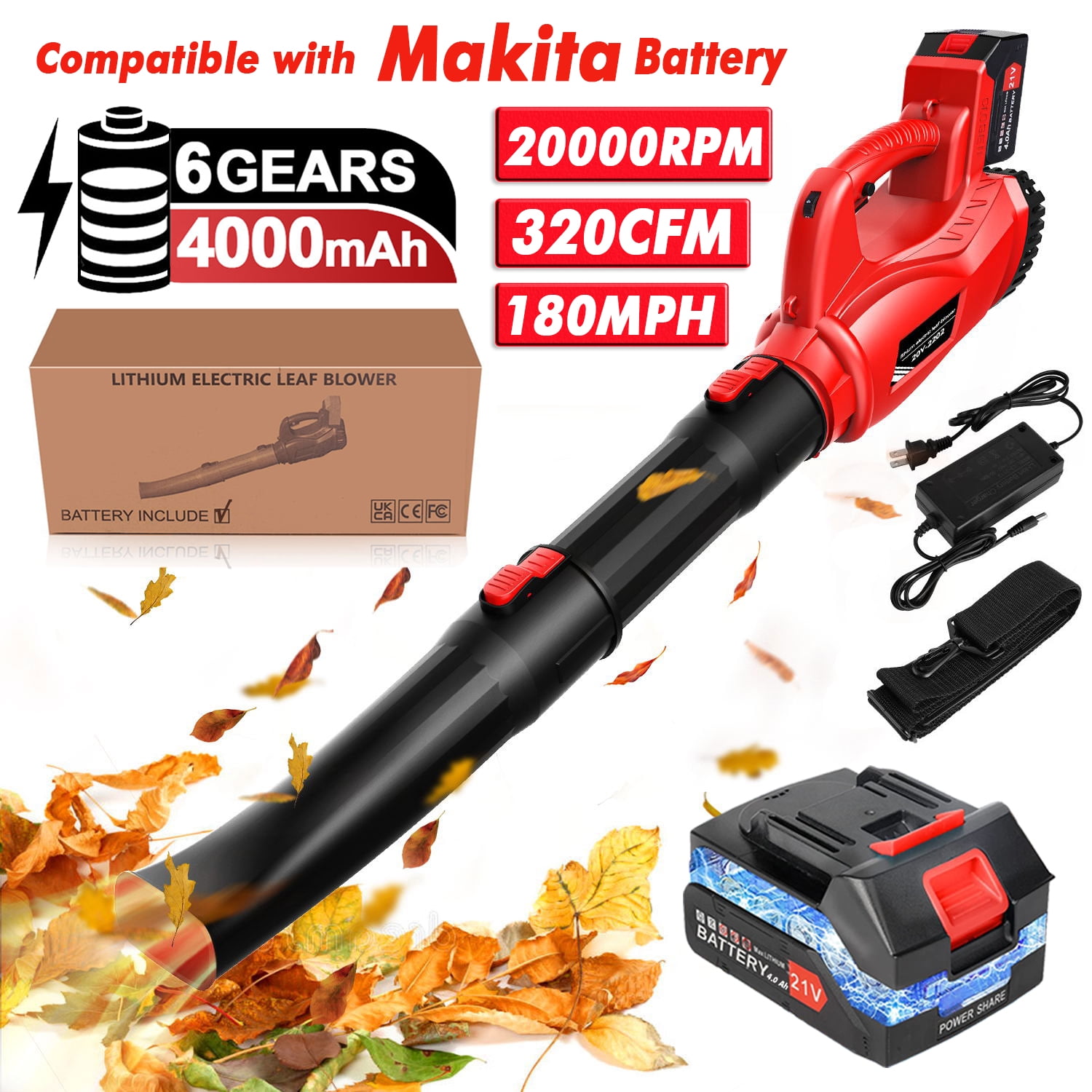 24V Cordless Leaf Blower with 2* 4.0 Ah Batteries & Blow Tubes, Up to –  Tingmengte