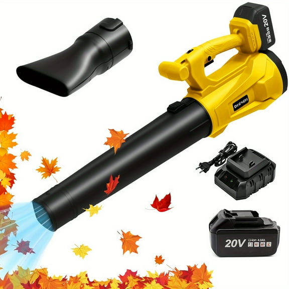Gewna Cordless Leaf Blower with 2 Batteries and Charger, 420 CFM 150 MPH 6-Speed Adjustment Handheld Blower Yellow