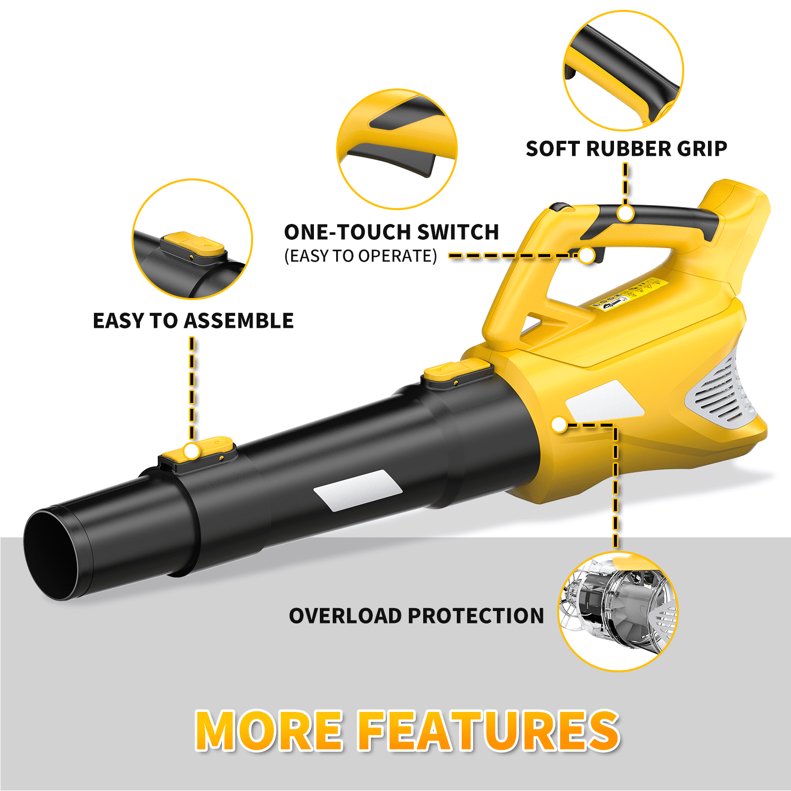 Cordless Leaf Blower For Dewalt 20V Max Battery – 400CFM, 18500 RPM, Handheld (No Battery)