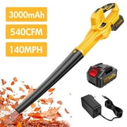 Cordless Leaf Blower, 6-Speed 140MPH 540CFM Leaf Blower, 3AH Battery, Yellow