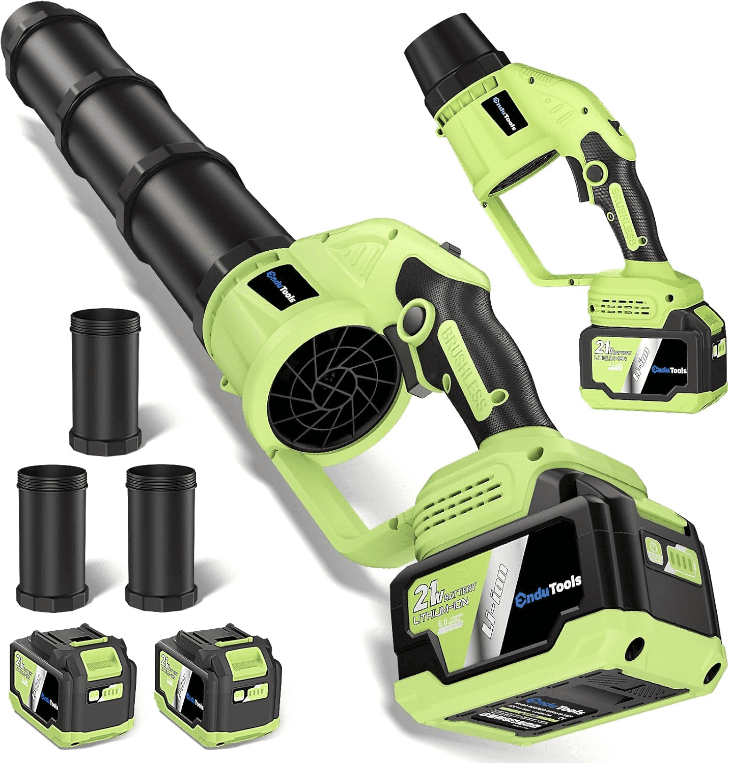 Cordless Leaf Blower - 650 CFM Brushless Electric Leaf Blower with 2 x 6.0Ah Batteries & Fast Charger, 2 Speed Modes, Battery Powered Leaf Blowers for Lawn Care, Patio, Dust, Snow Care (Light Green)