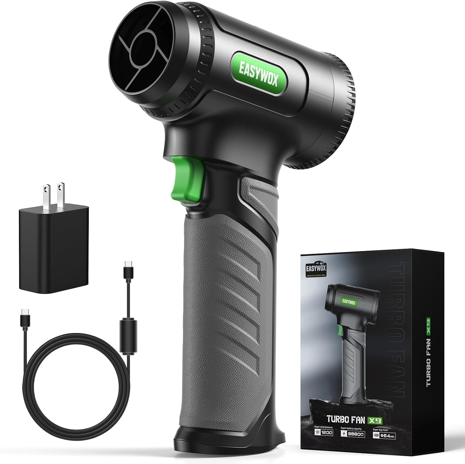 Cordless Leaf Blower, 756W Turbo Air Blower with 1200G Wind Pressure, USB-C Rechargeable, Lightweight Design for Yard, Patio, and Car Drying