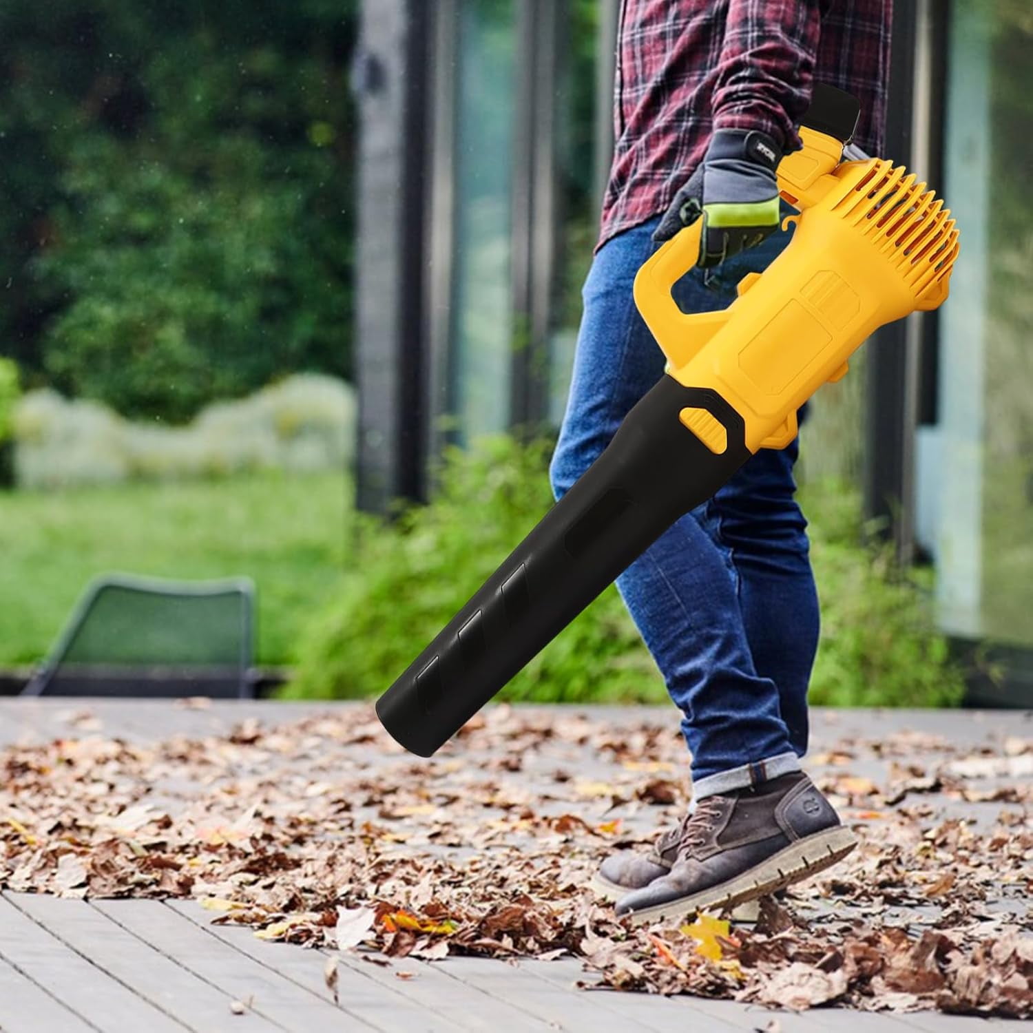 Cordless Leaf Blower, Cordless 3000W Handheld Blower, Leaf Blower with 2 Batteries (Yellow)