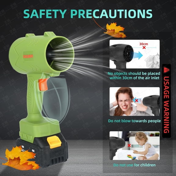 Cordless Leaf Blower Dust Cleaner Handheld Electric Air Duster Dry Mini Blower Turbo Fan for Cars Computer Lawn Care, Cleaning by 2PCS Batteries (Green)