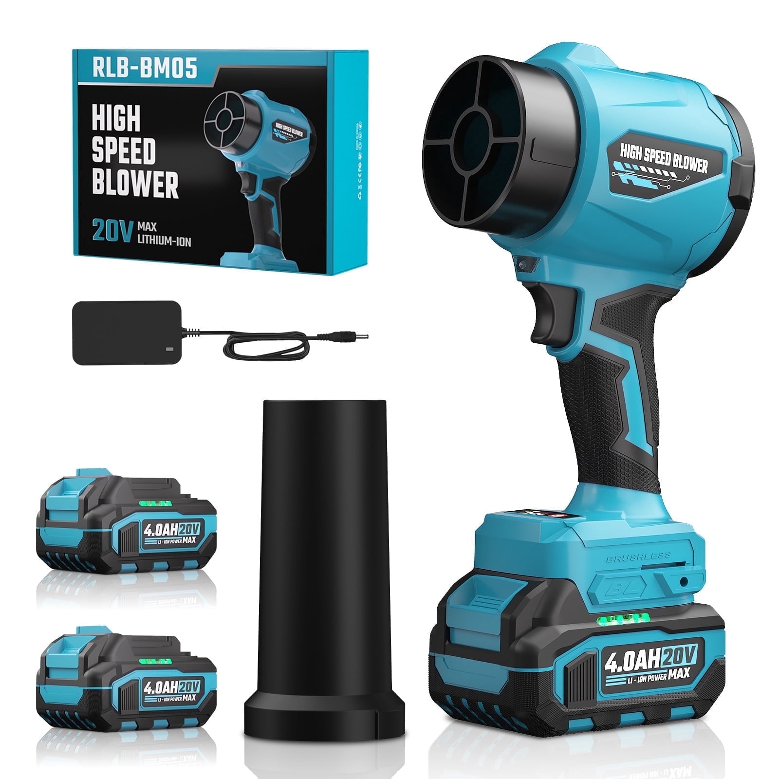 SEYVUM Powerful Cordless Leaf Blower with 2x 4.0Ah Batteries and Charger, 40000 RPM Handheld Electric Leaf Blowers & Adjustable Speed for Lawn Care, Patio Cleaning, Leaves & Dust
