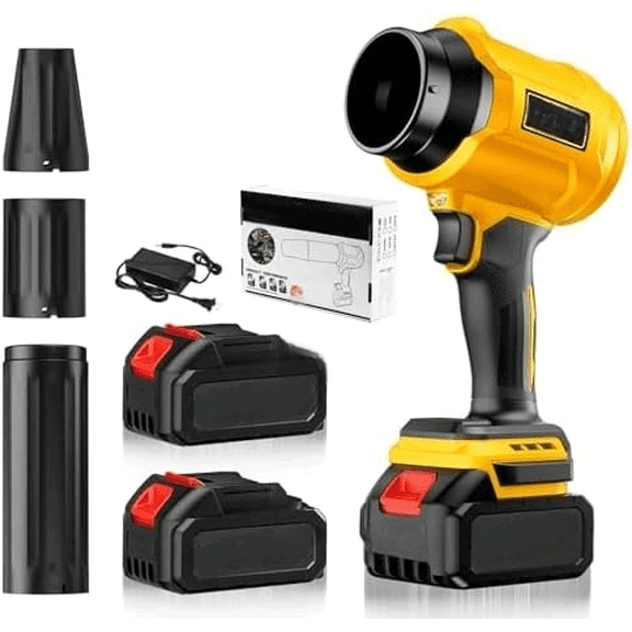 Cordless Leaf Blower, Leaf Blower Cordless with Battery and Charger, Portable Lightweight Handheld Blower, Extended Nozzle, Turbo Jet Blower for Lawn Care, Patio Cleaning, Leaves, Dust (Yellow)