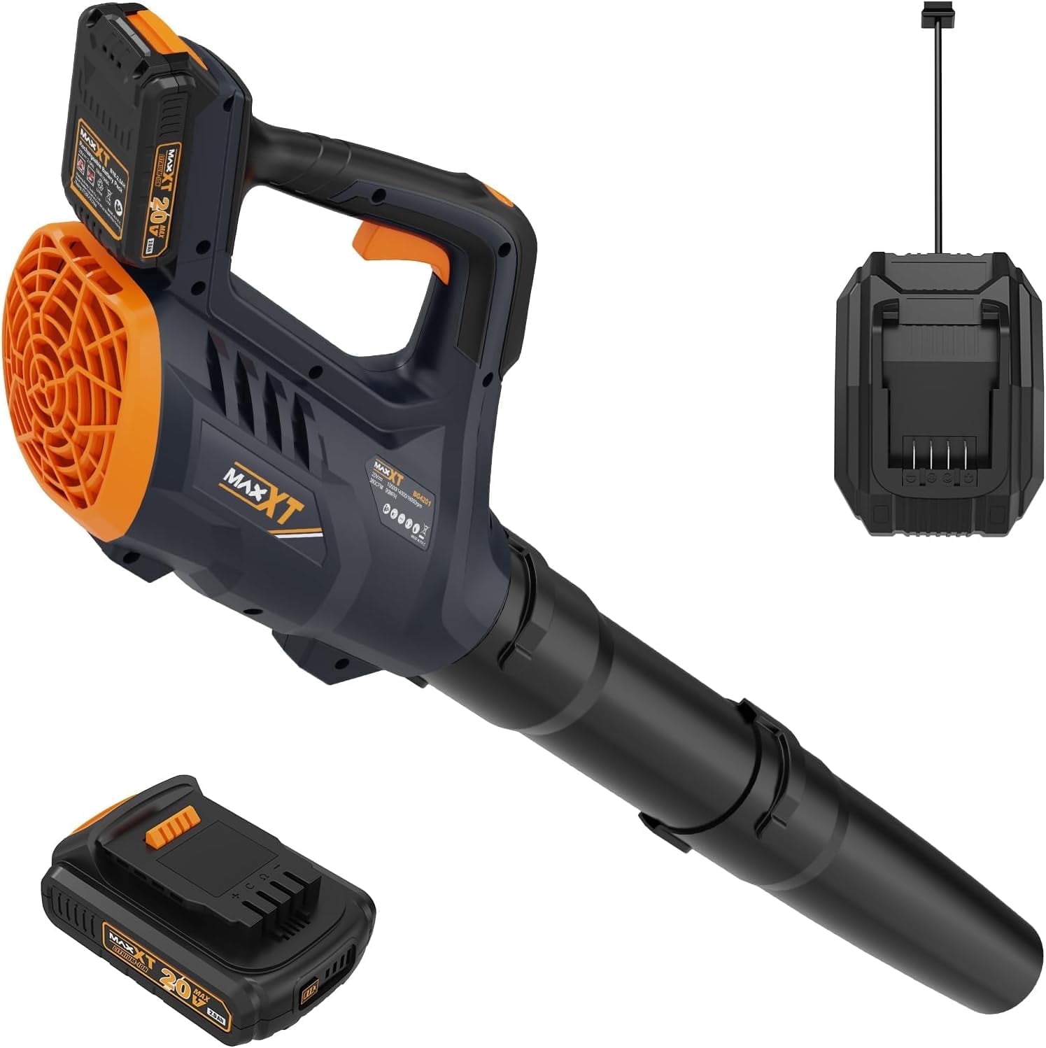 Cordless Leaf Blower, MAXXT 20V Battery Powered Blower with 2.0Ah Battery 90MPH 360CFM 3 Speed, Brushless Handheld Electric Leaf Blowers for Snow Blowing & Lawn Care Yard Cleaning