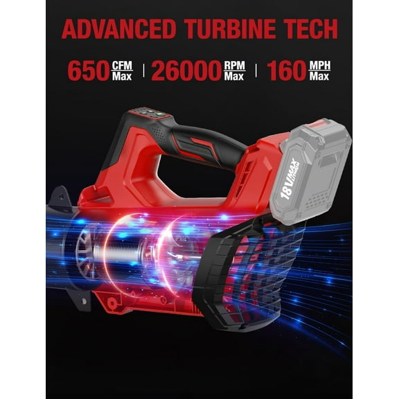 Cordless Leaf Blower for Milwaukee M18 Battery, 650CFM/160MPH 26000RPM Brushless Leaf Blower Cordless w/Turbo & 4 Speed Modes, Lock-On Switch, Electric Leaf Blowers for Lawn Care, Blowing Wet Leaves