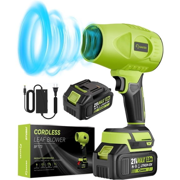 Cordless Leaf Blower Portable Dust Cleaner Handheld Blowers 2 x 4.0Ah Batteries 180000 RPM Air Duster with Adjustable Speed for Drying Patio Cleaning Green