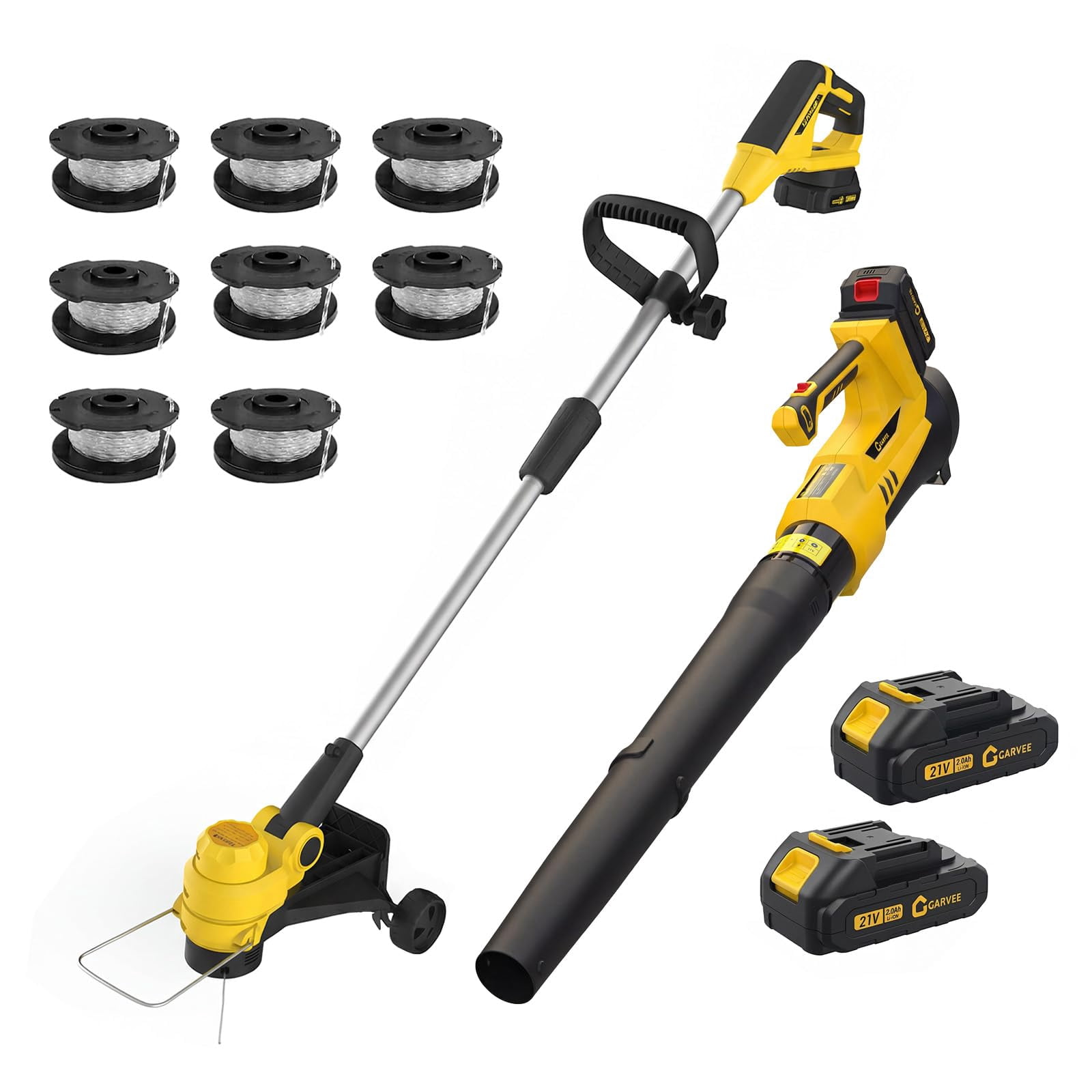 Cordless Leaf Blower & String Trimmer Combo 20V – 550 CFM 130 MPH Yard Blower with 12" Electric Weed Wacker, 2×2.0Ah Batteries & Charger, Lightweight Lawn Care Tool Set Black & Yellow