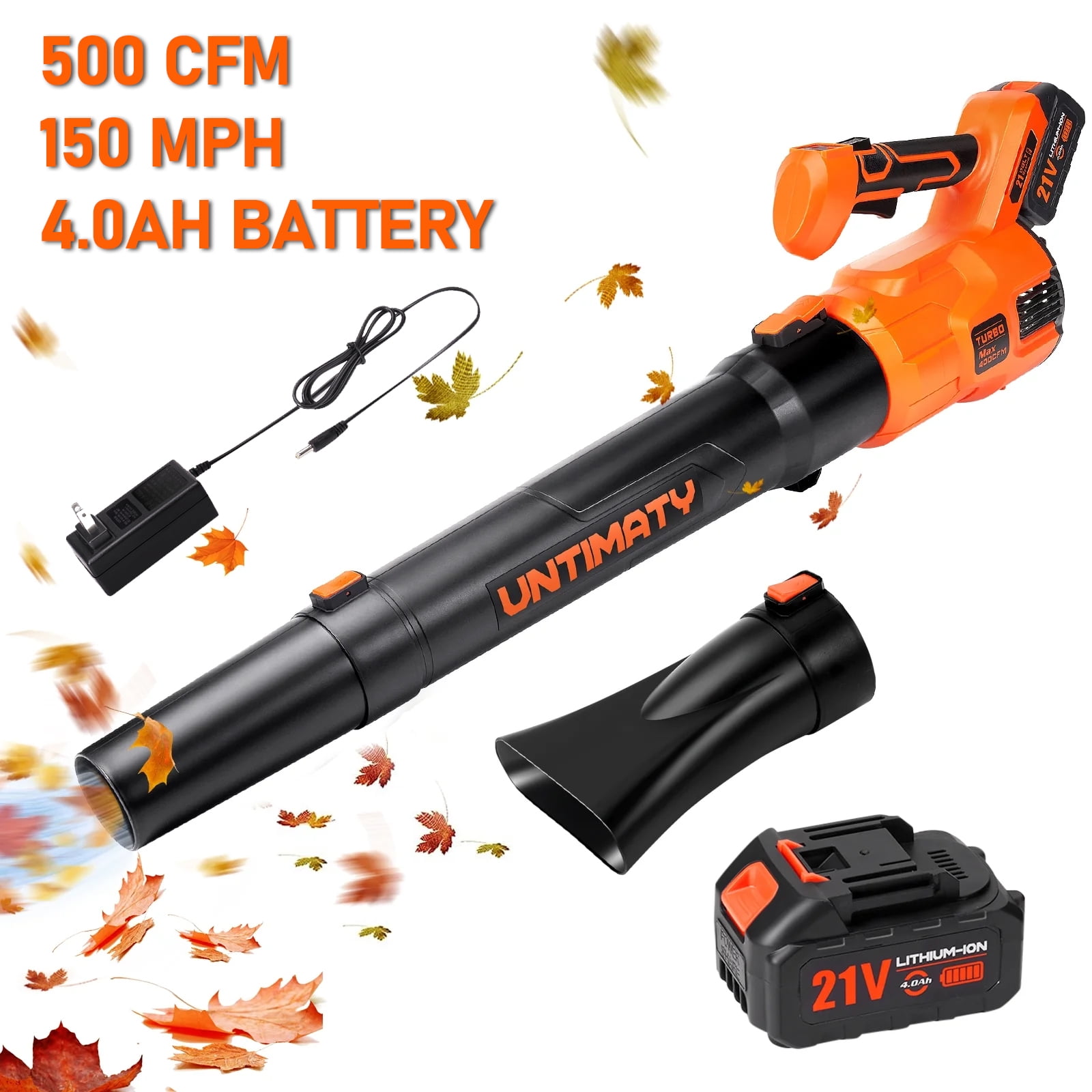 UNTIMATY 500 CFM Cordless Leaf Blower for Lawn Care Battery Leaf Blower Leaf Blower with 4.0Ah Battery and Charger