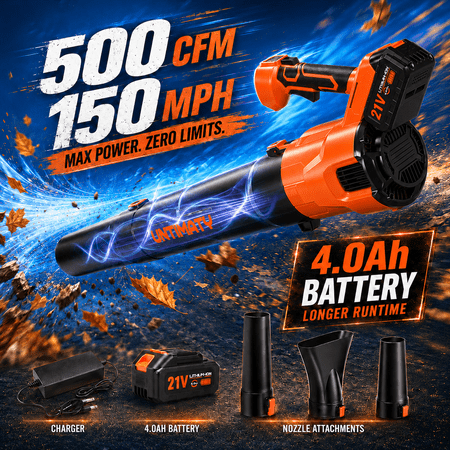 UNTIMATY 500 CFM Cordless Leaf Blower for Lawn Care Battery Leaf Blower Leaf Blower with 4.0Ah Battery and Charger, Orange
