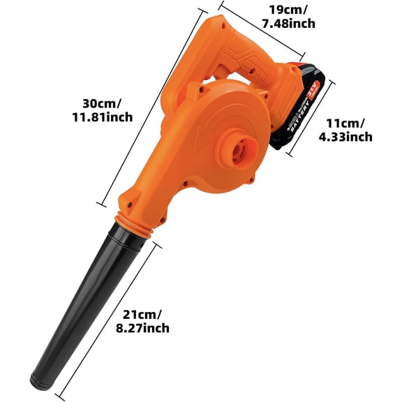 Cordless Leaf Blower&Vacuum 2-in-1,300W Equivalent Power,12000RPM High-Speed Motor,Dual 1300mAh Batteries,5 Nozzles,Lightweight Handheld Blower for Home,Workshop,Garden&Car Cleaning,Orange