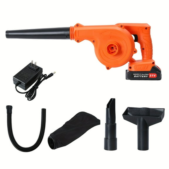 Cordless Leaf Blower Vacuum - 2-in-1 Electric Blower & Suction, 2 Batteries, Handheld for Lawn, Jobsite, Pet Hair, Garage - Orange/Black, Lithium-Ion Powered
