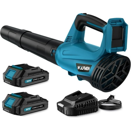 Cordless Leaf Blower with 2 Batteries and Charger, 450CFM 150MPH 6-Speed Electric Handheld Blower for Lawn Care, Patio Cleaning, Driveway, Blue
