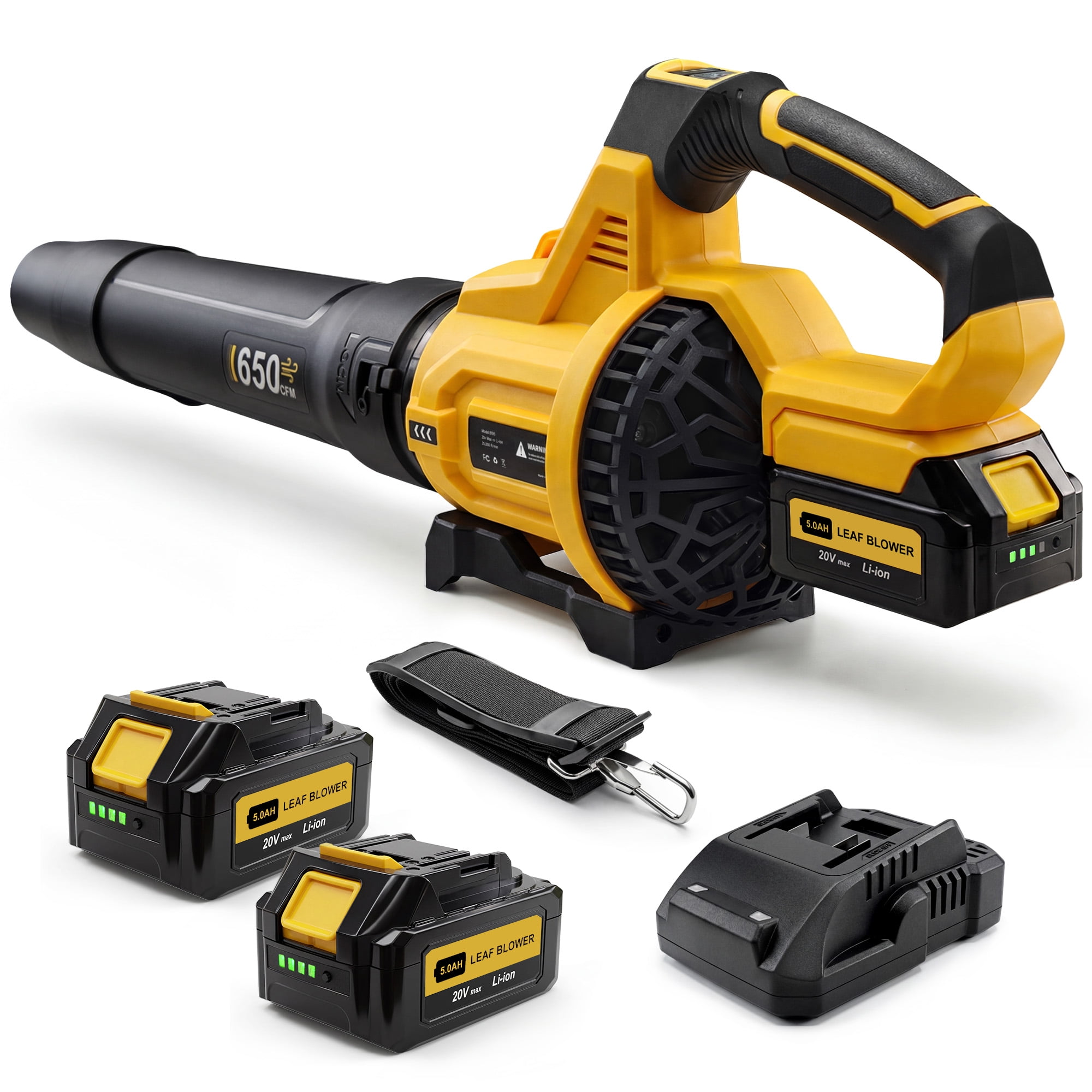 Cordless Leaf Blower with 2 x 5.0Ah Batteries, 650CFM 3-Speed Electric Leaf Blower for Lawn Care, Yard, Snow, and Debris