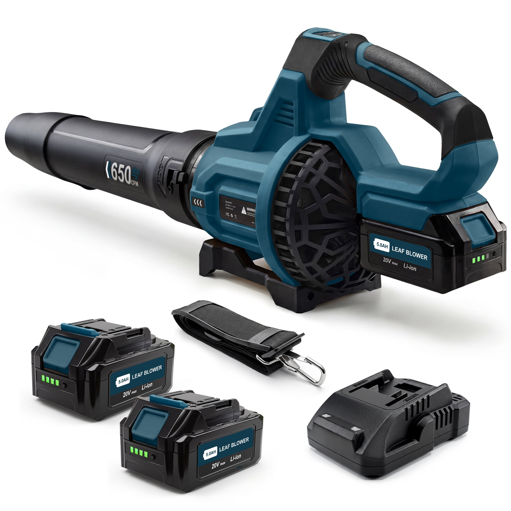 Cordless Leaf Blower with 2 x 5.0Ah Batteries, 650CFM 3-Speed Electric Leaf Blower for Lawn Care, Yard, Snow, and Debris