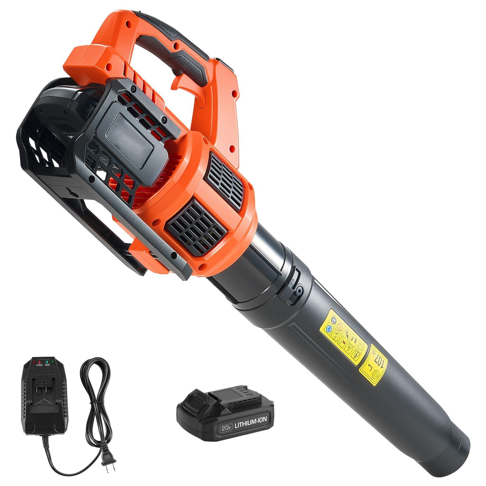 Cordless Leaf Blower with 450 CFM, 110 MPH, 20V 2Ah Battery, 62 dB, Brushless Motor, for Yard Patio Driveway Cleaning