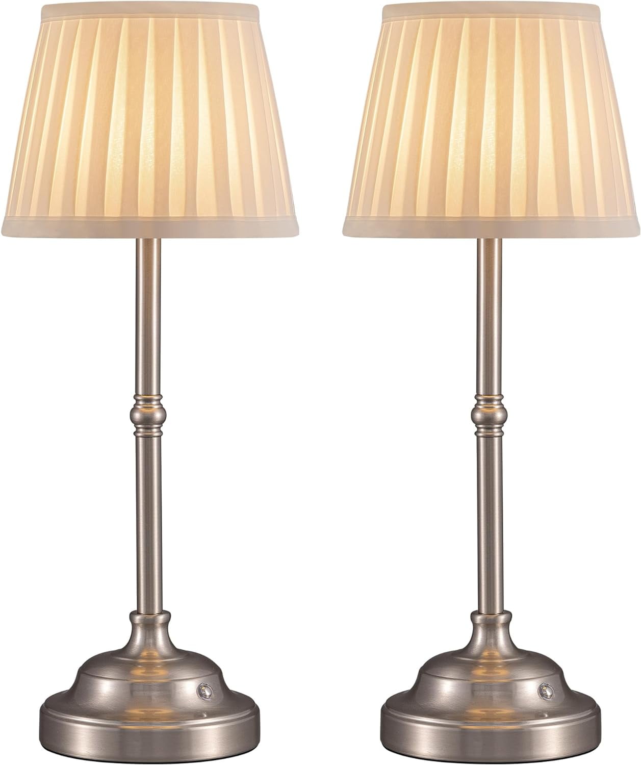 Cordless Led Table Lamp Set Of 2, Portables Fabric Shade Desk Lamps