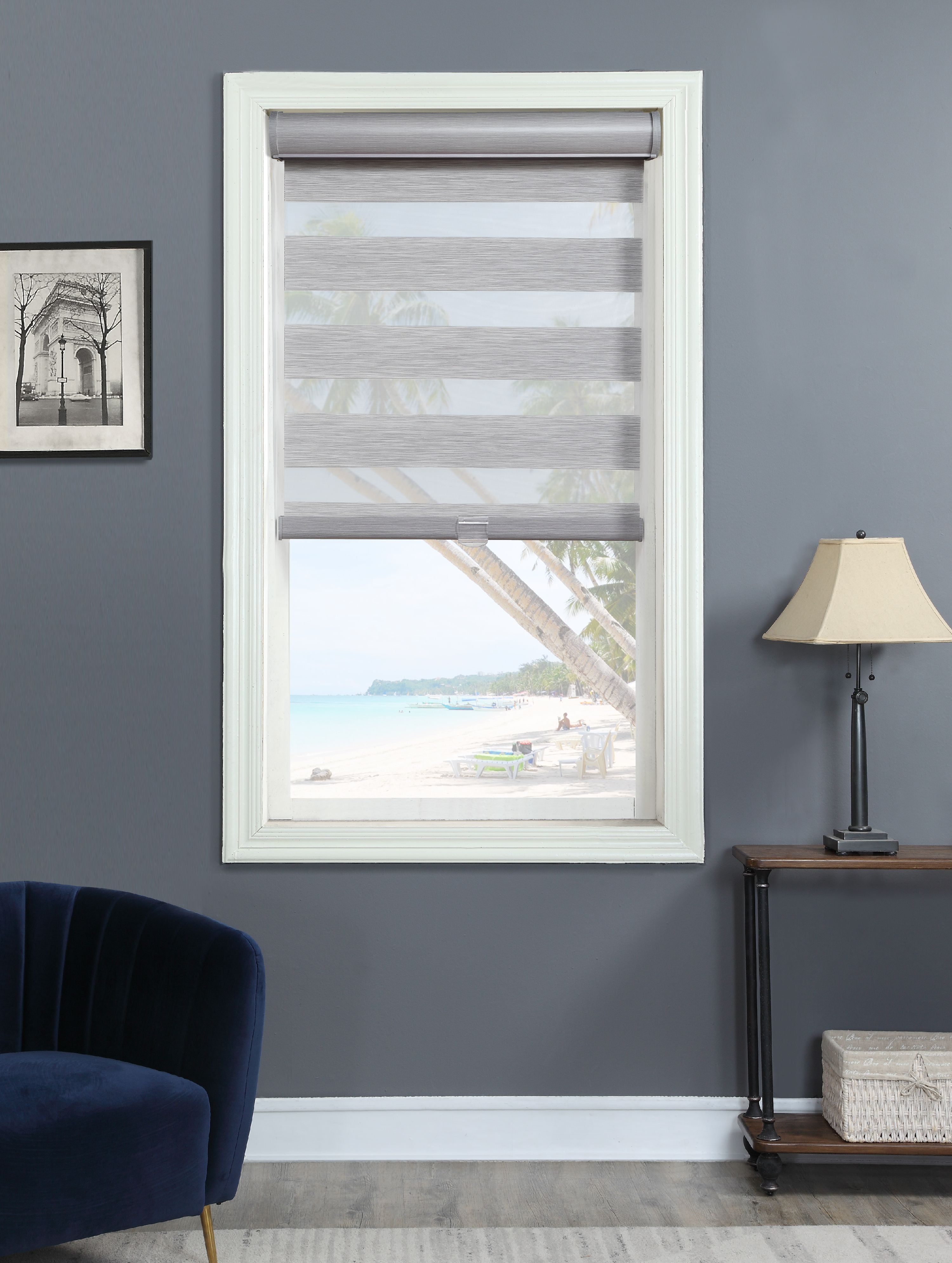 Cordless Light Filtering Layered Shade 29" X 72" Gray Stria