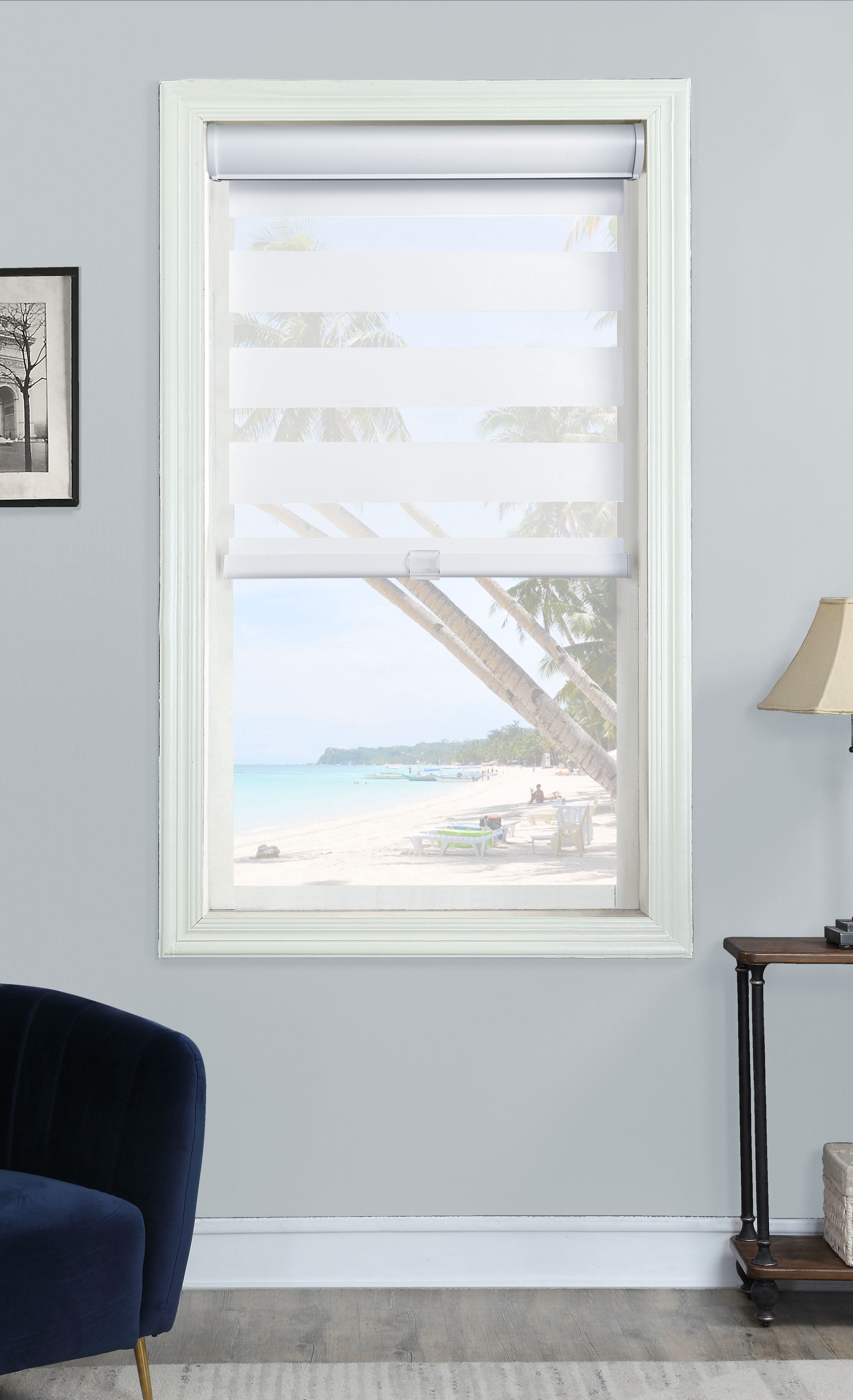 Cordless Light Filtering Layered Shade 44" X 72" White