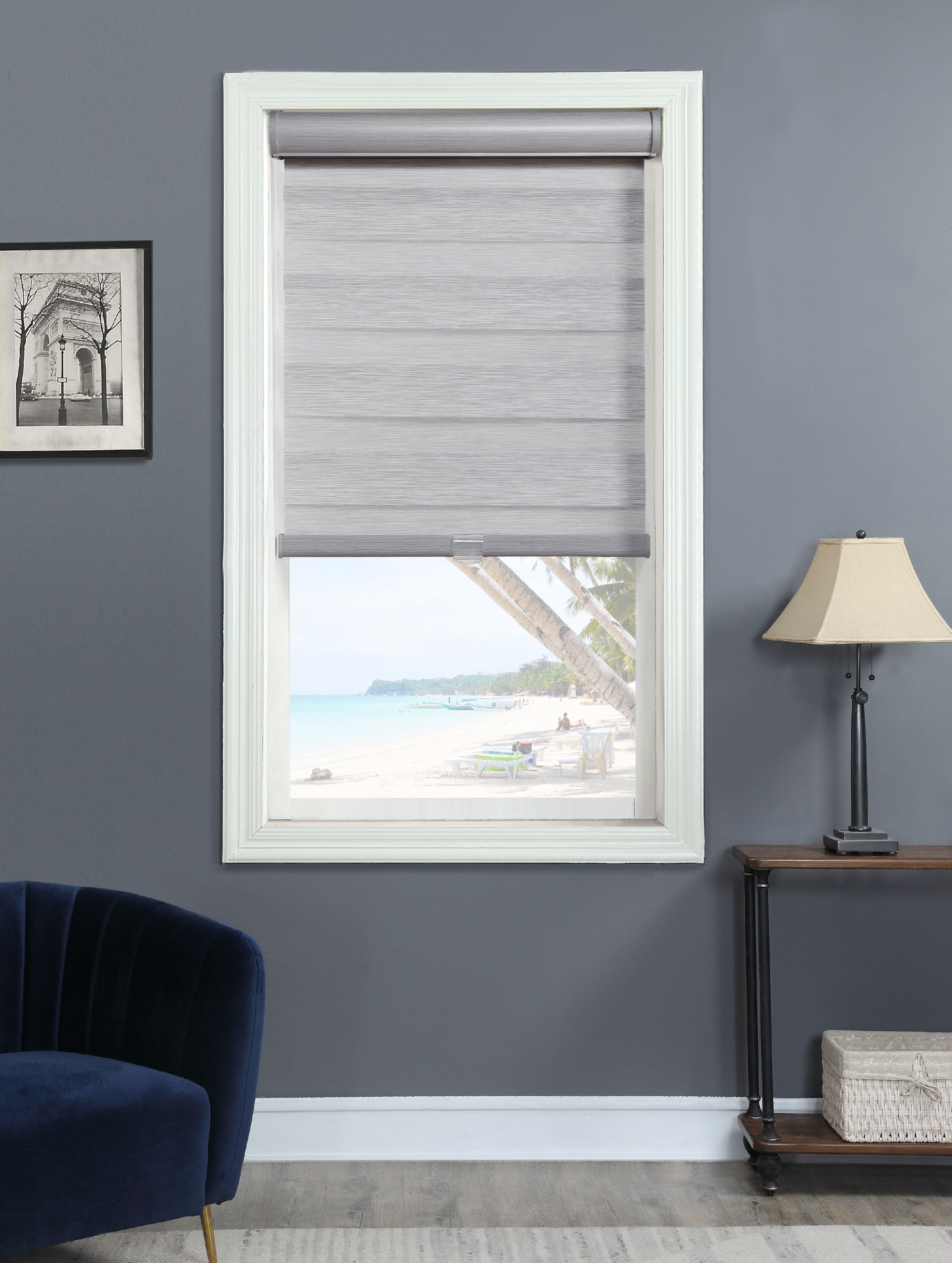 Cordless Light Filtering Layered Shade 70" X 72" Gray Stria