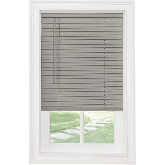 Cordless Light Filtering Mini Blind - 24 Inch Width, 64 Inch Length, 1" Slat Size - Grey - Cordless GII Morningstar Horizontal Windows Blinds for Interior by Achim Home Decor
