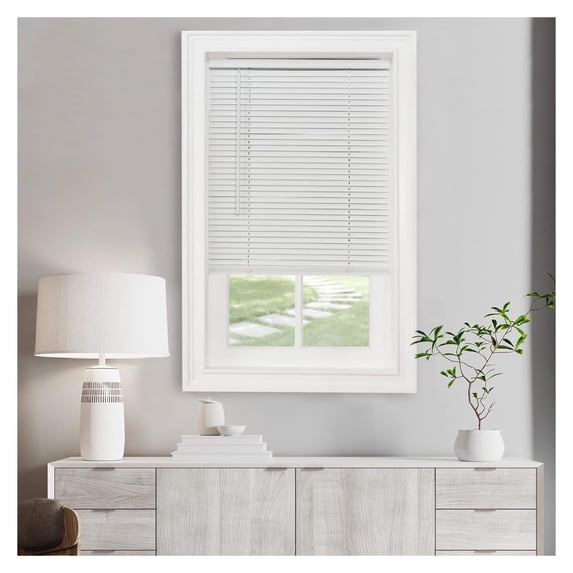 Cordless Light Filtering Mini Blind - 27 Inch Width, 64 Inch Length, 1" Slat Size - Pearl White - Cordless GII Morningstar Horizontal Windows Blinds for Interior by Achim Home Decor