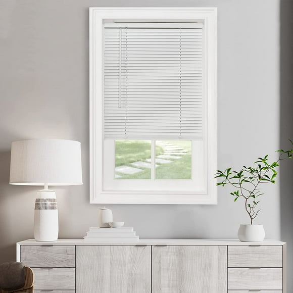 Cordless Light Filtering Mini Blind - 28 Inch Width, 48 Inch Length, 1" Slat Size - Pearl White - Cordless GII Morningstar Horizontal Windows Blinds for Interior by Achim Home Decor