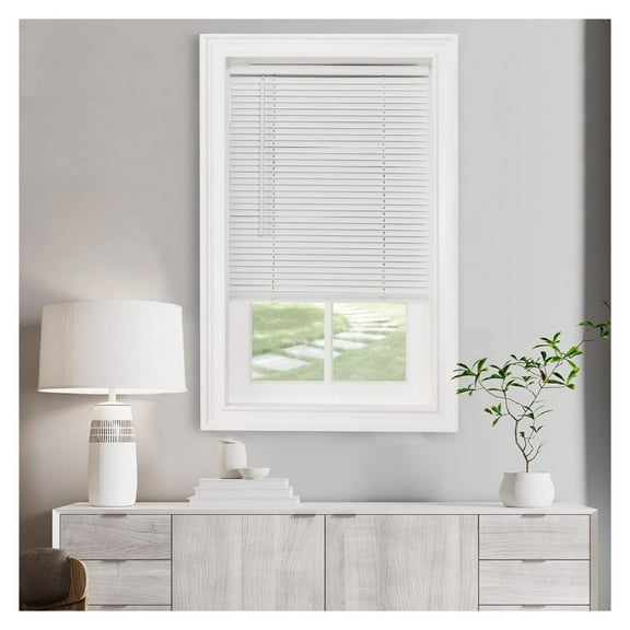 Cordless Light Filtering Mini Blind - 30 Inch Width, 64 Inch Length, 1" Slat Size - Pearl White - Cordless GII Morningstar Horizontal Windows Blinds for Interior by Achim Home Decor