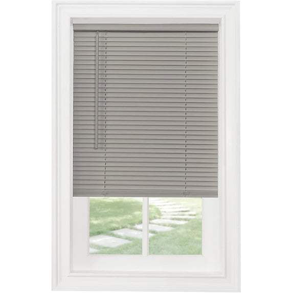 Cordless Light Filtering Mini Blind - 33 Inch Width, 64 Inch Length, 1" Slat Size - Grey - Cordless GII Morningstar Horizontal Windows Blinds for Interior by Achim Home Décor