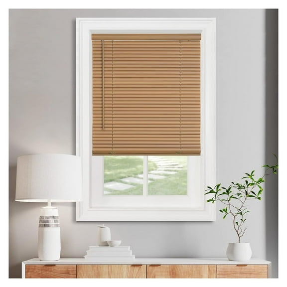 Cordless Light Filtering Mini Blind - 33 Inch Width, 64 Inch Length, 1" Slat Size - Woodtone - Cordless GII Morningstar Horizontal Windows Blinds for Interior by Achim Home Decor