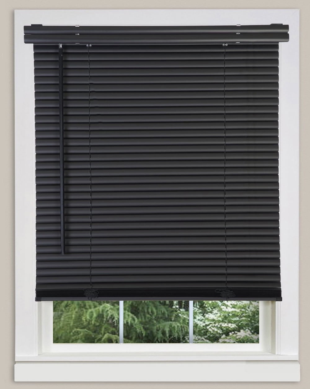 Cordless Light Filtering Mini Blind - 34 Inch Width, 64 Inch Length, 1" Slat Size - Black - Cordless GII Morningstar Horizontal Windows Blinds for Interior by Achim Home Décor