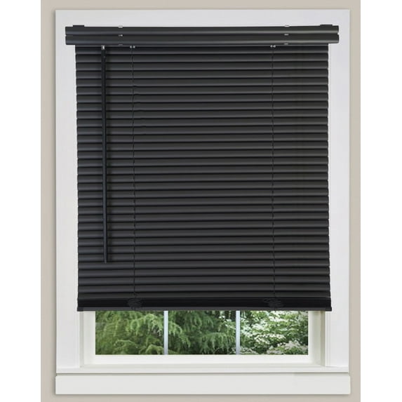 Cordless Light Filtering Mini Blind - 34 Inch Width, 64 Inch Length, 1" Slat Size - Black - Cordless GII Morningstar Horizontal Windows Blinds for Interior by Achim Home Décor