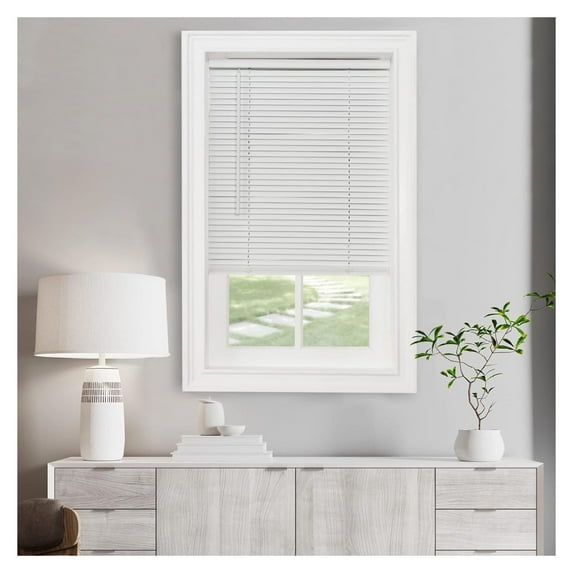 Cordless Light Filtering Mini Blind - 35 Inch Width, 64 Inch Length, 1" Slat Size - Pearl White - Cordless GII Morningstar Horizontal Windows Blinds for Interior by Achim Home Decor