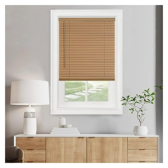 Cordless Light Filtering Mini Blind - 36 Inch Width, 64 Inch Length, 1" Slat Size - Woodtone - Cordless GII Morningstar Horizontal Windows Blinds for Interior by Achim Home Decor