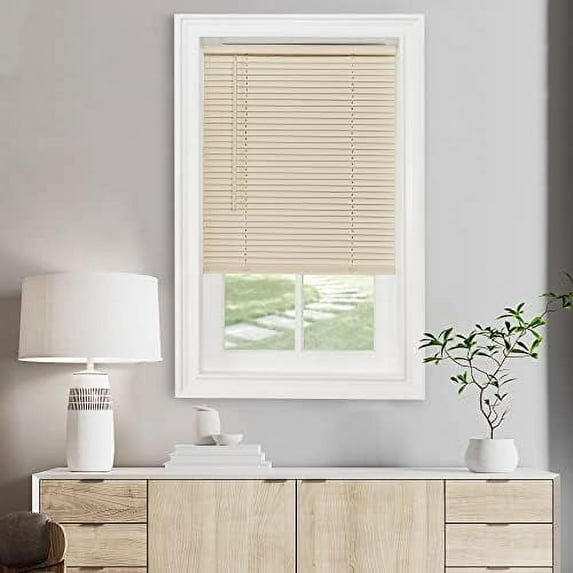 Cordless Light Filtering Mini Blind - 44 Inch Width, 64 Inch Length, 1" Slat Size - Alabaster - Cordless GII Morningstar Horizontal Windows Blinds for Interior by Home Decor