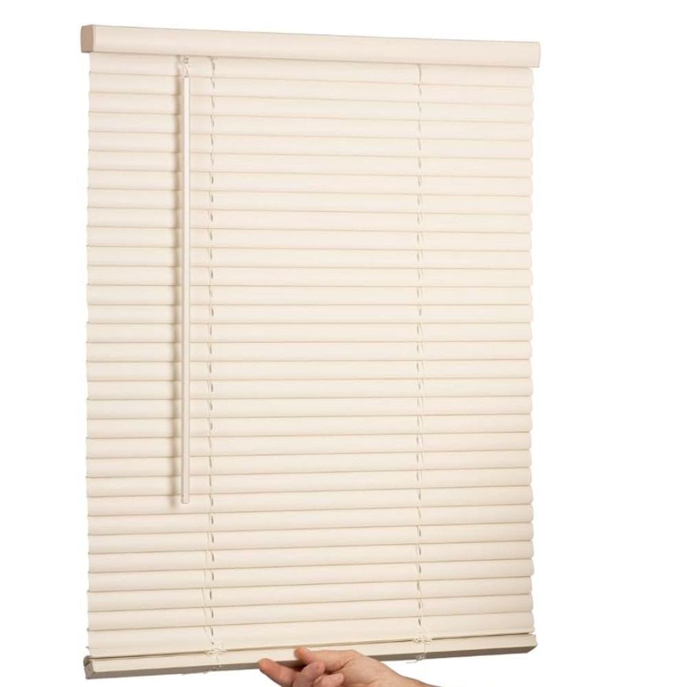 Cordless Light Filtering Mini Blind - 44 Inch Width, 64 Inch Length, 1" Slat Size - Alabaster - Cordless GII Morningstar Horizontal Windows Blinds for Interior by Achim Home Decor