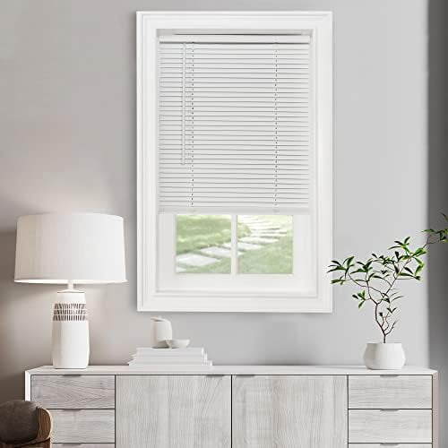 Cordless Light Filtering Mini Blind - 45 Inch Width, 64 Inch Length, 1" Slat Size - Pearl White - Cordless GII Morningstar Horizontal Windows Blinds for Interior by Home Decor