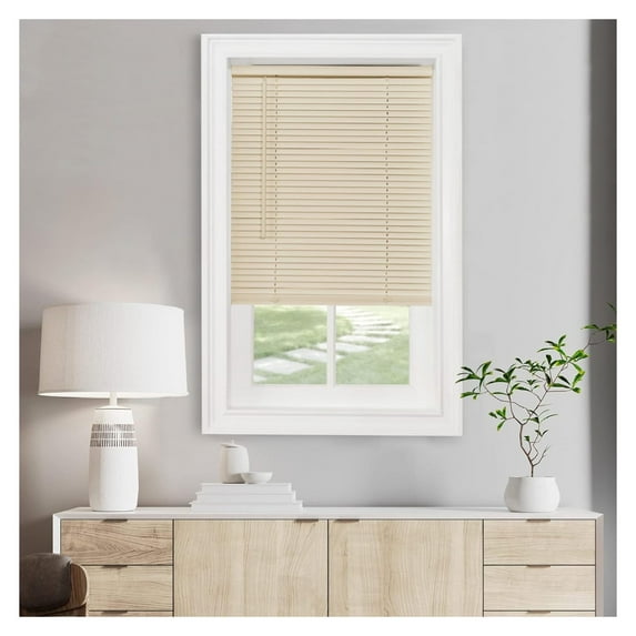 Cordless Light Filtering Mini Blind - 46 Inch Width, 64 Inch Length, 1" Slat Size - Alabaster - Cordless GII Morningstar Horizontal Windows Blinds for Interior by Achim Home Decor