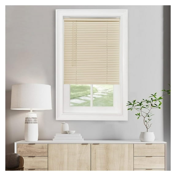 Cordless Light Filtering Mini Blind - 72 Inch Width, 64 Inch Length, 1" Slat Size - Alabaster - Cordless GII Morningstar Horizontal Windows Blinds for Interior by Achim Home Decor