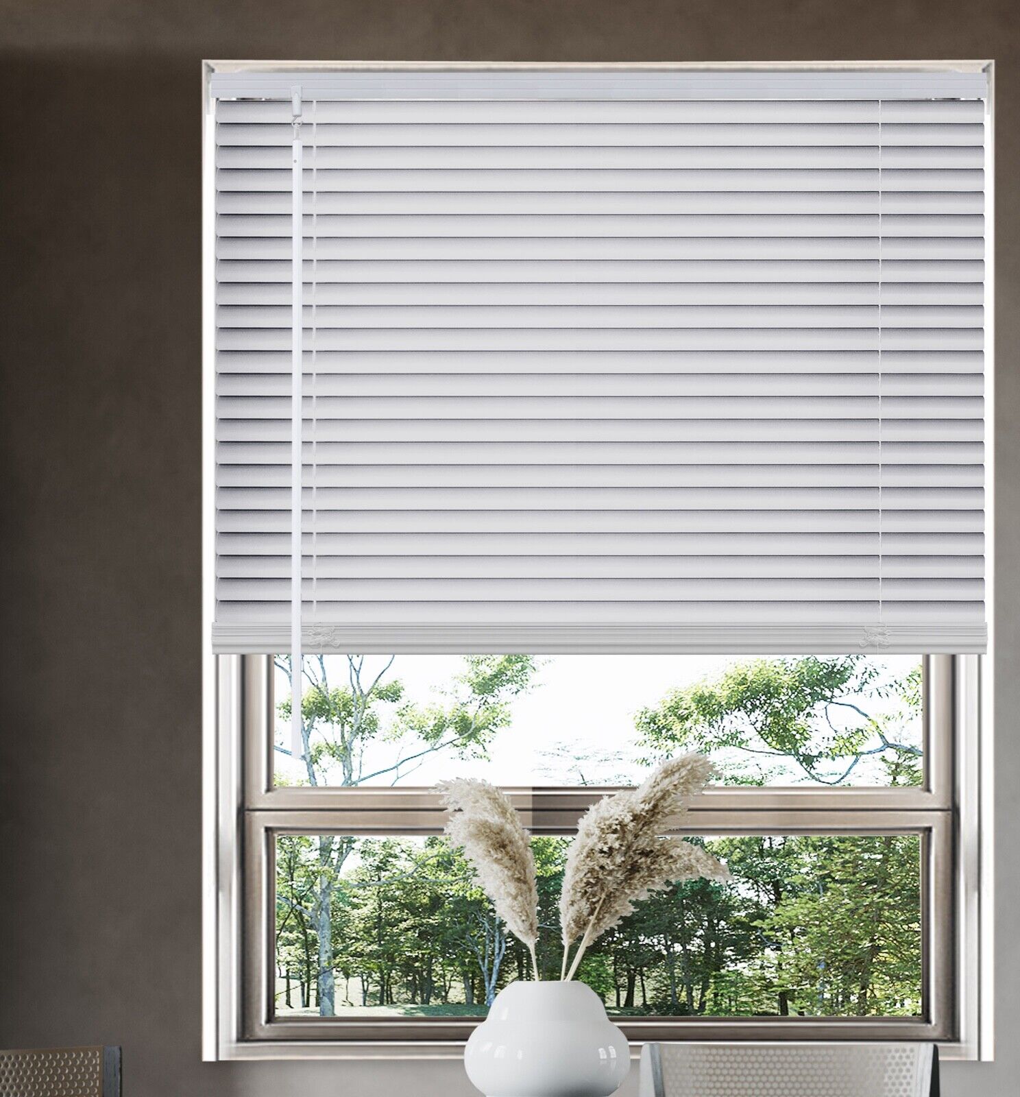 Mainstays Cordless 1" Vinyl Light Filtering Blinds, White, 23" Width x