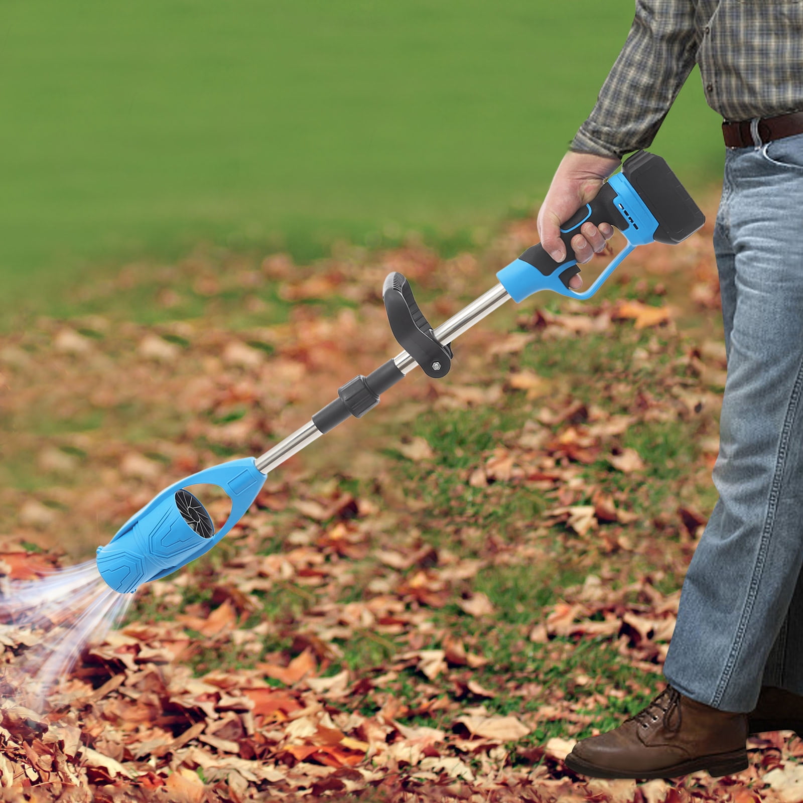 Cordless Lithium Battery Powered Leaf Blower, Electric Leaf Blower for Lawn Care 400W (Blue+Black)