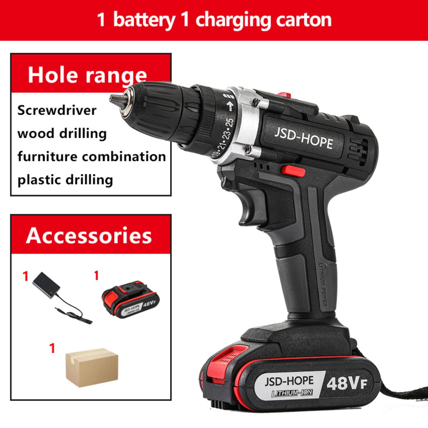 Cordless Lithium-ion Drill/Driver, 2-Speed Electric Drill for Home DIY Use