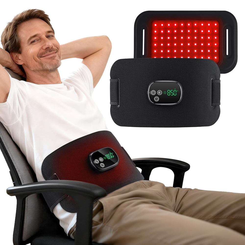 Cordless Lower Back Heating Pad with Led Lights, Waist Belt Wrap, Led Light Waist Heating Pad with 4 Heating & 3 Intensity Modes, 5000mAh Battery for Period Cramps